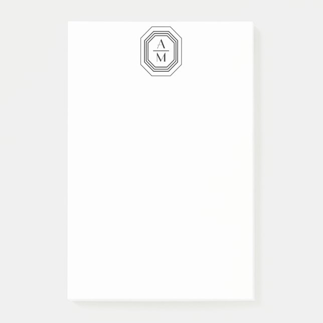 Art Deco Stacked Monogram Logo Black/White Post-it Notes (Front)