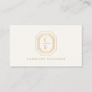 Art Deco Stacked Monogram Logo Gold/Ivory Business Card