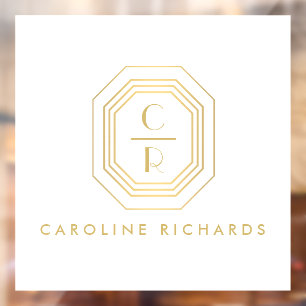 Art Deco Stacked Monogram Logo Gold/White Window Cling