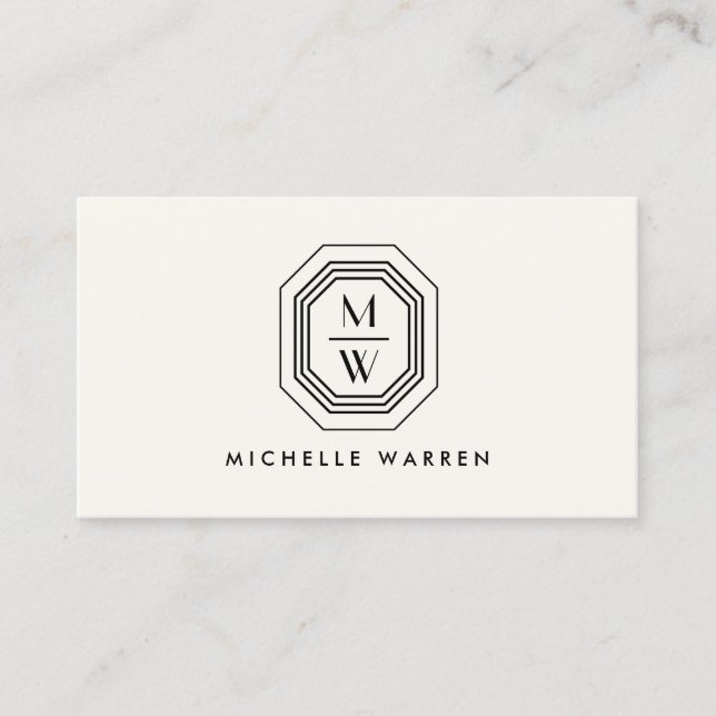 Art Deco Stacked Monogram Logo  on Ivory Business Card (Front)