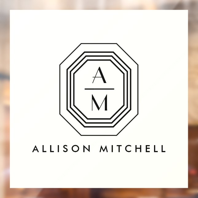 Art Deco Stacked Monogram Logo on Ivory Window Cling (Sheet 2)