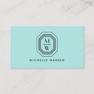 Art Deco Stacked Monogram Logo on Mint Blue/Green Business Card