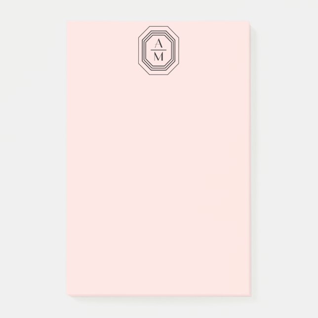 Art Deco Stacked Monogram Logo on Pink Post-it Notes (Front)