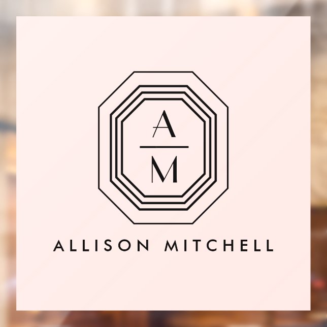 Art Deco Stacked Monogram Logo on Pink Window Cling (Sheet 2)