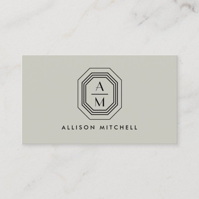 Art Deco Stacked Monogram Logo on Taupe Business Card (Front)
