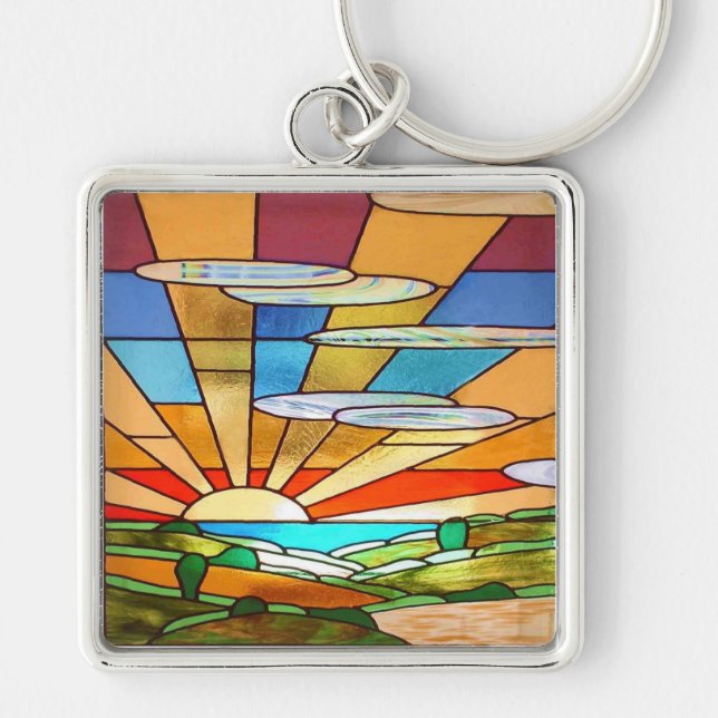Art Deco Stained Glass 1 Key Ring (Front)