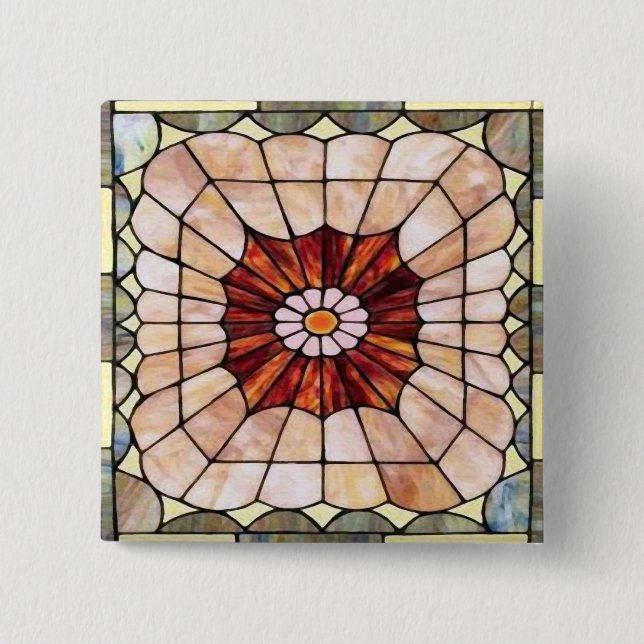 Art Deco Stained Glass 2 15 Cm Square Badge (Front)