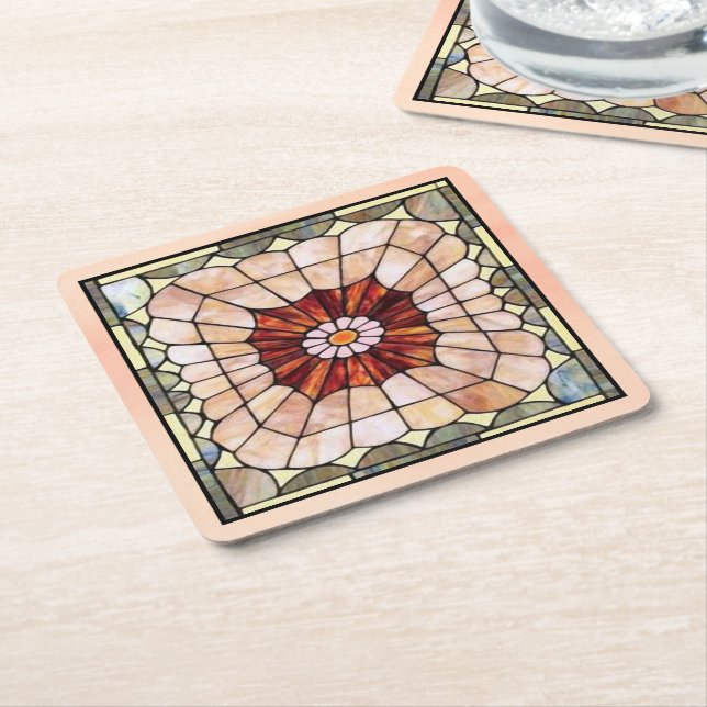 Art Deco Stained Glass 2 Square Paper Coaster (Angled)