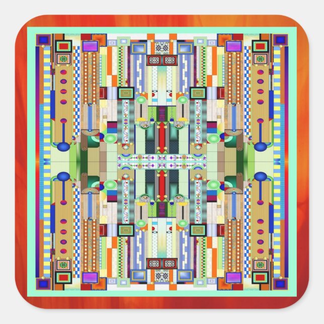 Art Deco Stained Glass 2 Square Sticker (Front)