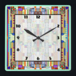 Art Deco Stained Glass 2 Square Wall Clock<br><div class="desc">10.75” x 10.75” acrylic wall clock with an image of a stained glass artwork with Art Deco flair,  reminiscent of certain 1920s works. Green border. Easy-to-read clock face on white transparent square with thin black border. See the entire This & That Clock collection in the HOME section.</div>