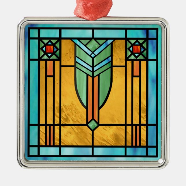 Art Deco Stained Glass 3 Metal Tree Decoration (Front)