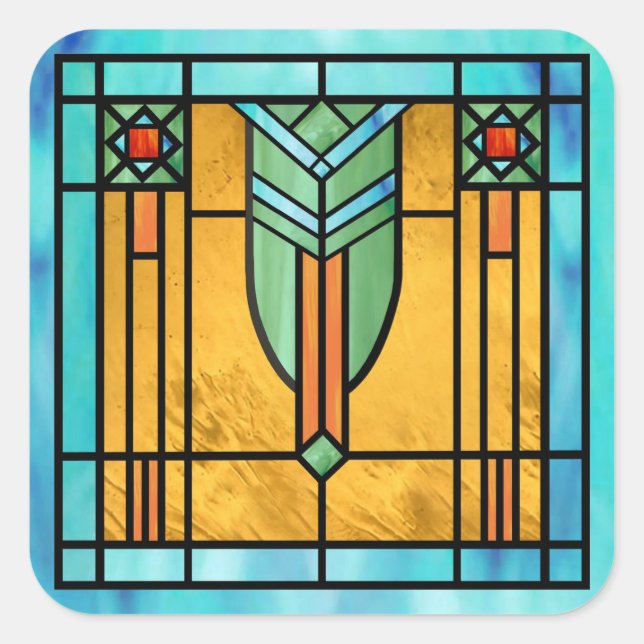 Art Deco Stained Glass 3 Square Sticker (Front)