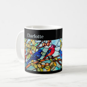 Art Deco Stained Glass Birds Personalised Coffee Mug