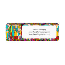 Art deco stained glass colourful modern