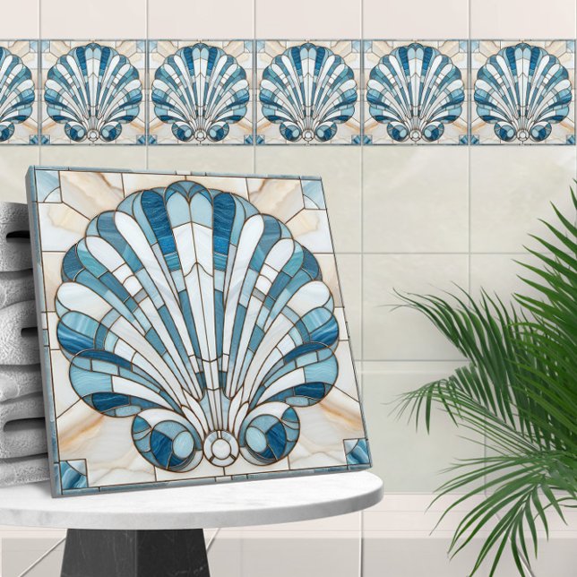Art Deco Stained Glass Mosaic Scallop Shell  Tile (Creator Uploaded)