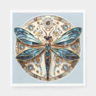 Art Deco Stained Glass Sapphires Dragonfly   Napkin