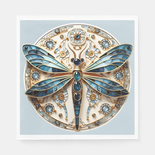 Art Deco Stained Glass Sapphires Dragonfly   Napkin (Front)