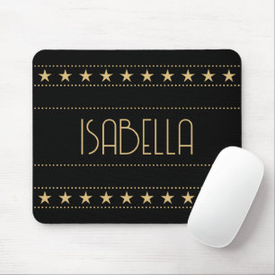 Art Deco Star Custom Name Black Gold Mouse Mat
