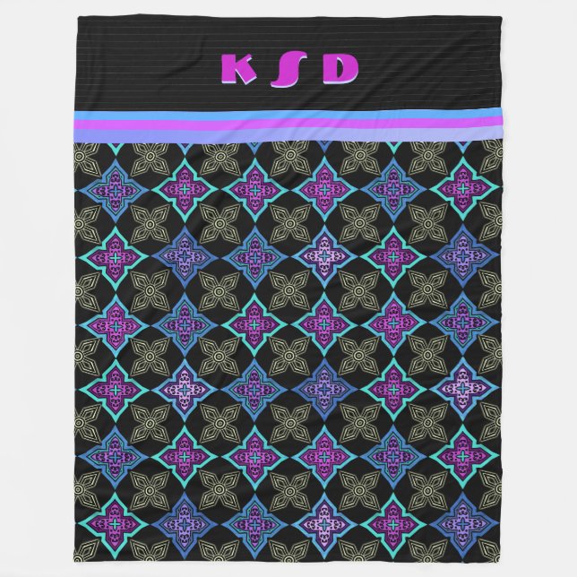 Art Deco Star Flowers (Personalised) Fleece Blanket (Front)