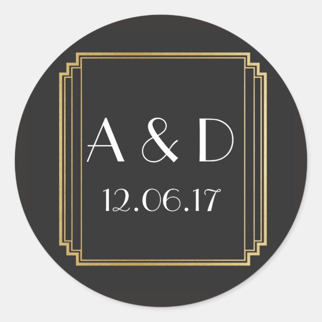 Art Deco Stickers Black Gold Round Label (Front)