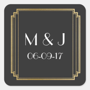 Art Deco Stickers Black Gold Square Favours
