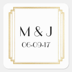 Art Deco Stickers White Gold Square Favours