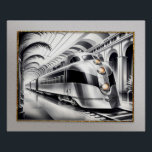 Art Deco Streamlined Style Train Poster. Poster<br><div class="desc">I created this Art Deco "Streamlined" style train using Word to Image Generation. I added a silver background and a border to the picture. This image is a modern day image of a streamlined style of art deco that was fashionable from the 1920s. I love the way the image turned...</div>