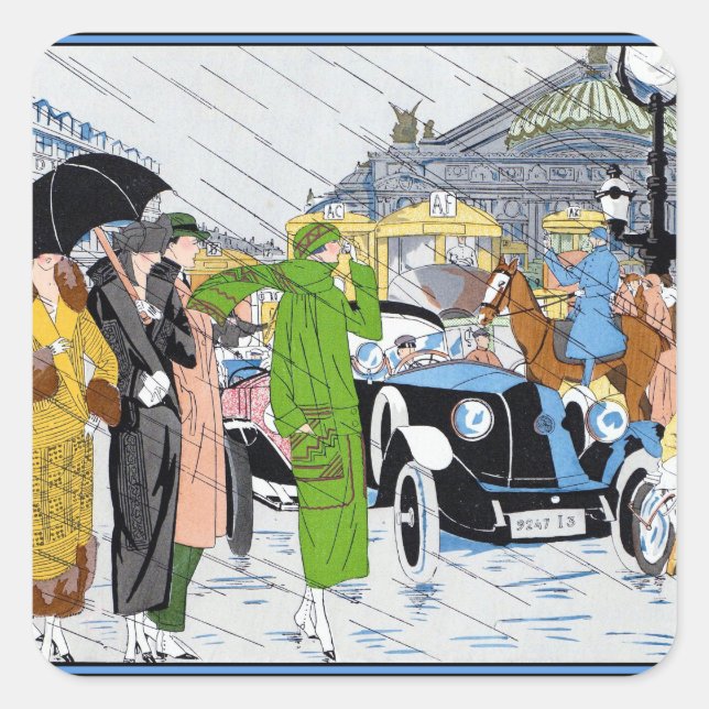 Art Deco Street Scene Square Sticker (Front)