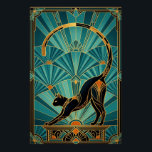 Art Deco Stretching Black Cat Wall Art<br><div class="desc">An elegant black cat silhouette stretches gracefully with a golden curved tail forming a perfect arc, framed by teal fan rays and architectural accents. This refined 1920s art deco composition captures poised sophistication, making it ideal for yoga studios, living rooms and modern spaces where cat lovers seek stylish, timeless decor....</div>