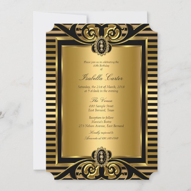Art Deco Stripe Gold Black Birthday Party 2 Invitation (Front)