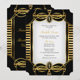 Art Deco Stripe Golden Black White Birthday Party Invitation