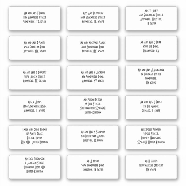 Art Deco Style 18 Guest Individual Names Addresses (Front)