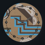 Art Deco style Abstract design Large Clock<br><div class="desc">Art Deco style abstract design in blue beige cream and brown</div>