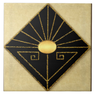 Art Deco Style Black and Gold Tile