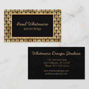Art Deco Style Black Gold Shell Pattern Business Card
