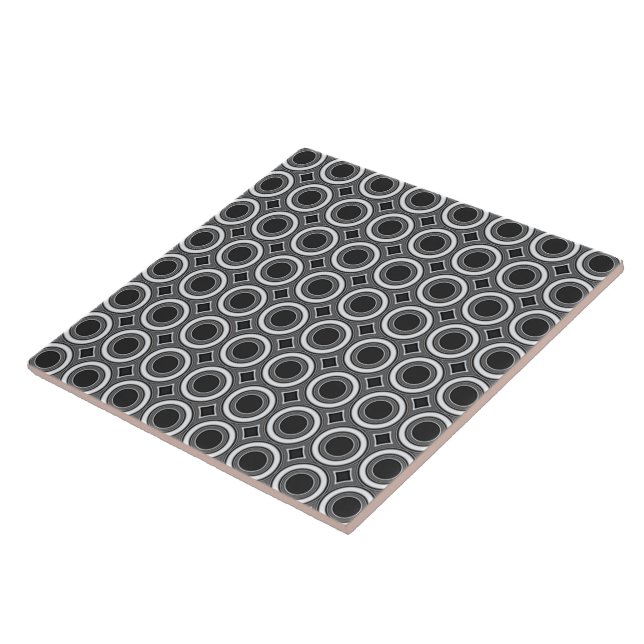 Art Deco Style Black & White Circles 6 Inch Tile (Side)