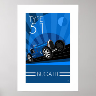 Art Deco Style Buggatti Car Poster