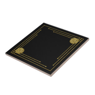 Art Deco Style Ceramic Tile. Black and gold. Tile