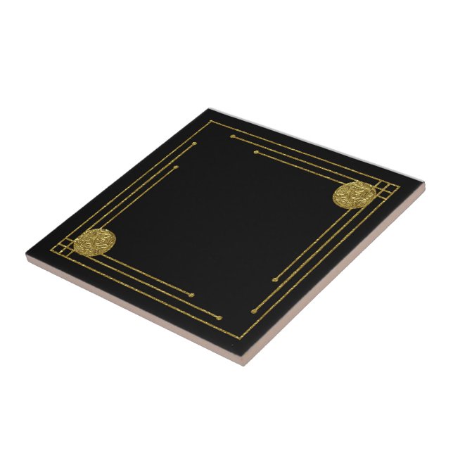 Art Deco Style Ceramic Tile. Black and gold. Tile (Side)