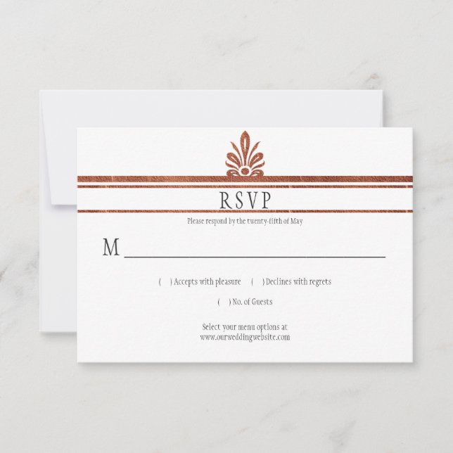 Art Deco Style Copper Glitter RSVP | (Front)