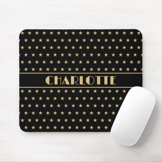 Art Deco Style Custom Name Black Gold Mouse Mat (With Mouse)