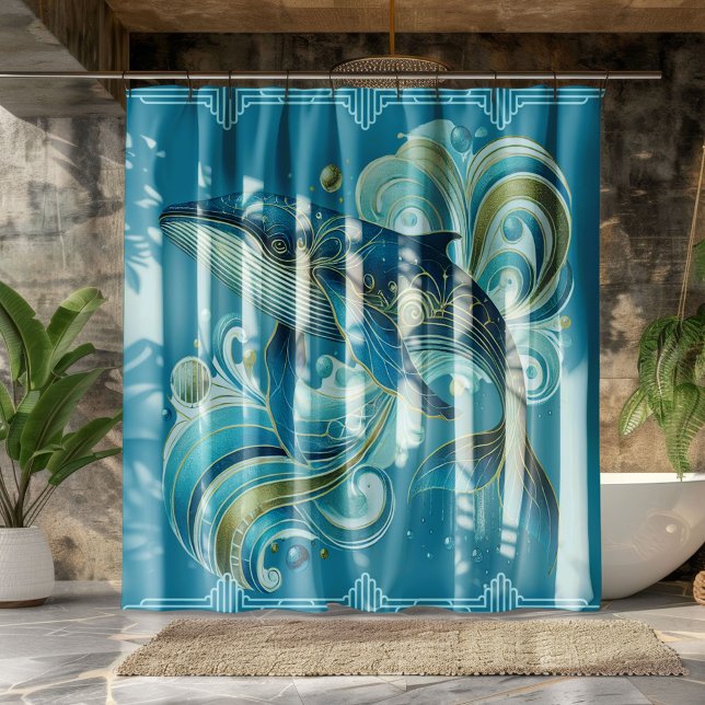 Art Deco Style Dolphin Illustration Shower Curtain (Creator Uploaded)