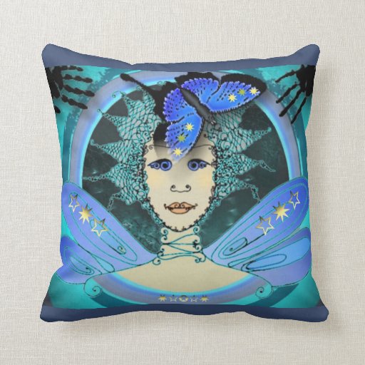 Image of Art Dco Style Fairy - Blue Butterfly on Forehead Cushion