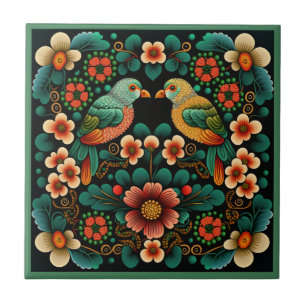 Art deco style flower pattern bird ceramic tile