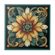 Art deco style flower pattern ceramic tile