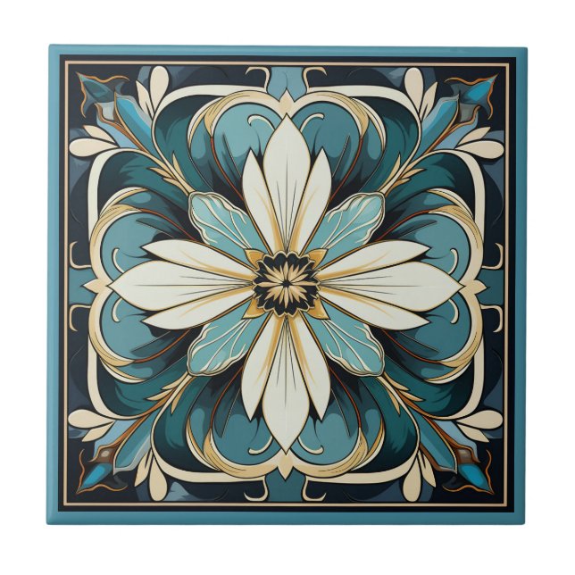 Art deco style flower pattern ceramic tile (Front)
