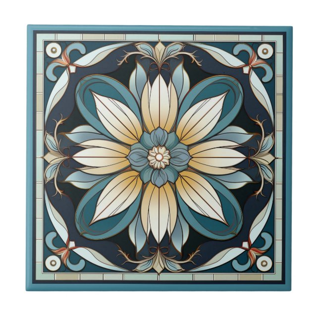 Art deco style flower pattern ceramic tile (Front)