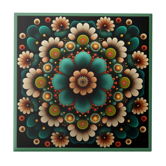 Art deco style flower pattern ceramic tile (Front)