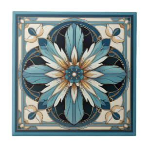 Art deco style flower pattern ceramic tile
