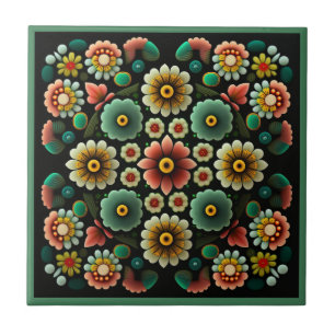 Art deco style flower pattern ceramic tile